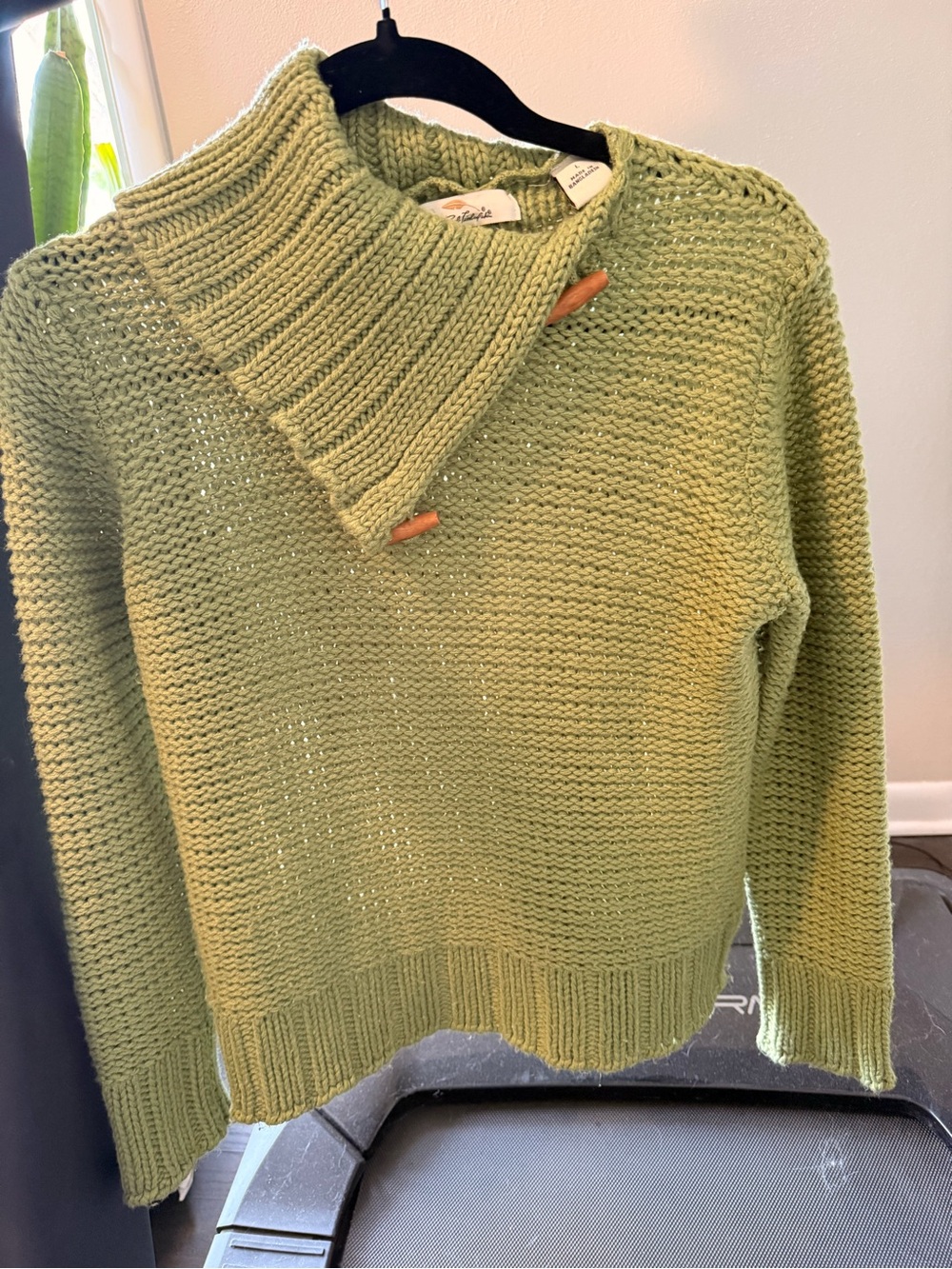 Bob Timberlake Chunky Olive Green Women's Knit Sweater with Toggle Collar